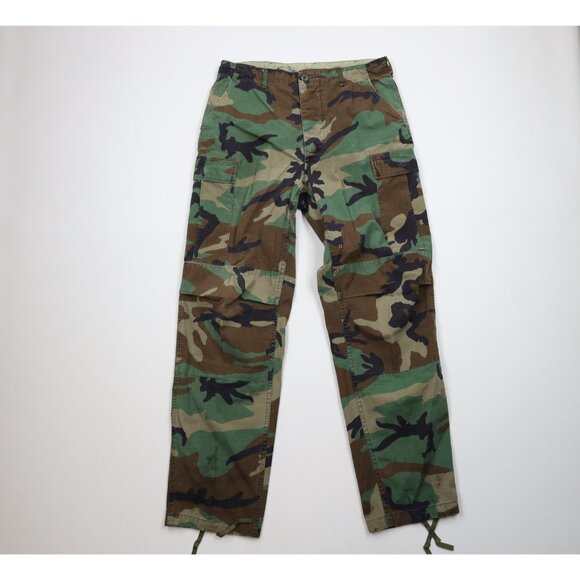 Vtg 80s Military Mens M Long Woodland Camouflage Combat Cargo Trousers Pants USA